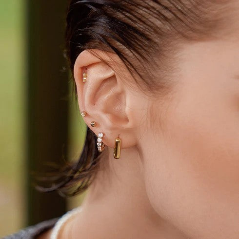 Gold Gradient Pave Huggies Earrings 
