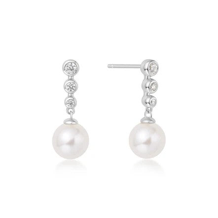 Miss Danity Tennis Beaded Stone Pearl Drop Stud Earrings