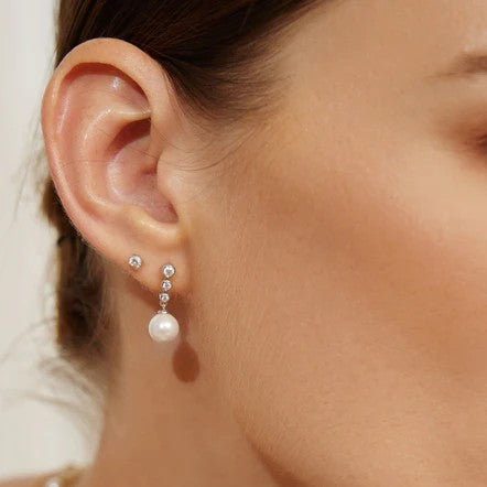 Miss Danity Tennis Beaded Stone Pearl Drop Stud Earrings