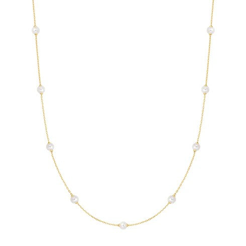 Miss Dainty Gold Shell Pearl Station Chain Necklace Gold 