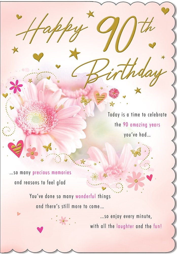 Card - Happy 90th Birthday Female Gerberas (with Love)