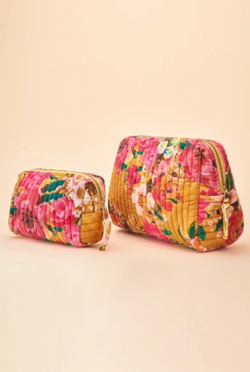 Quilted Vanity Bag- Impressionist Floral- Mustard 