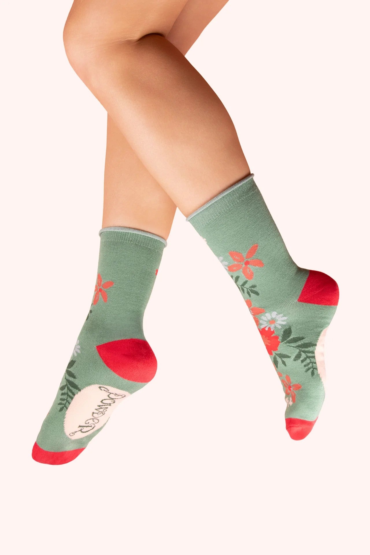 Ladies Ankle Socks - Green Floral