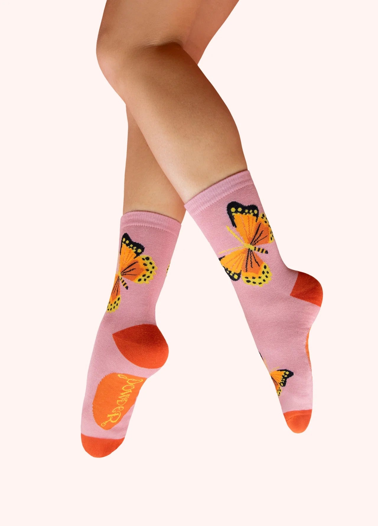 Ladies Ankle Socks - Beautiful Butterflies In Rose