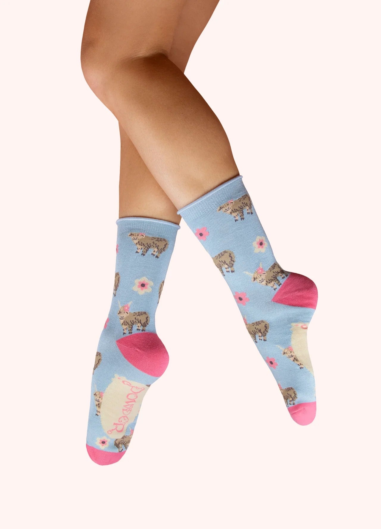 Ladies Ankle Socks - Highland Cow In Blue