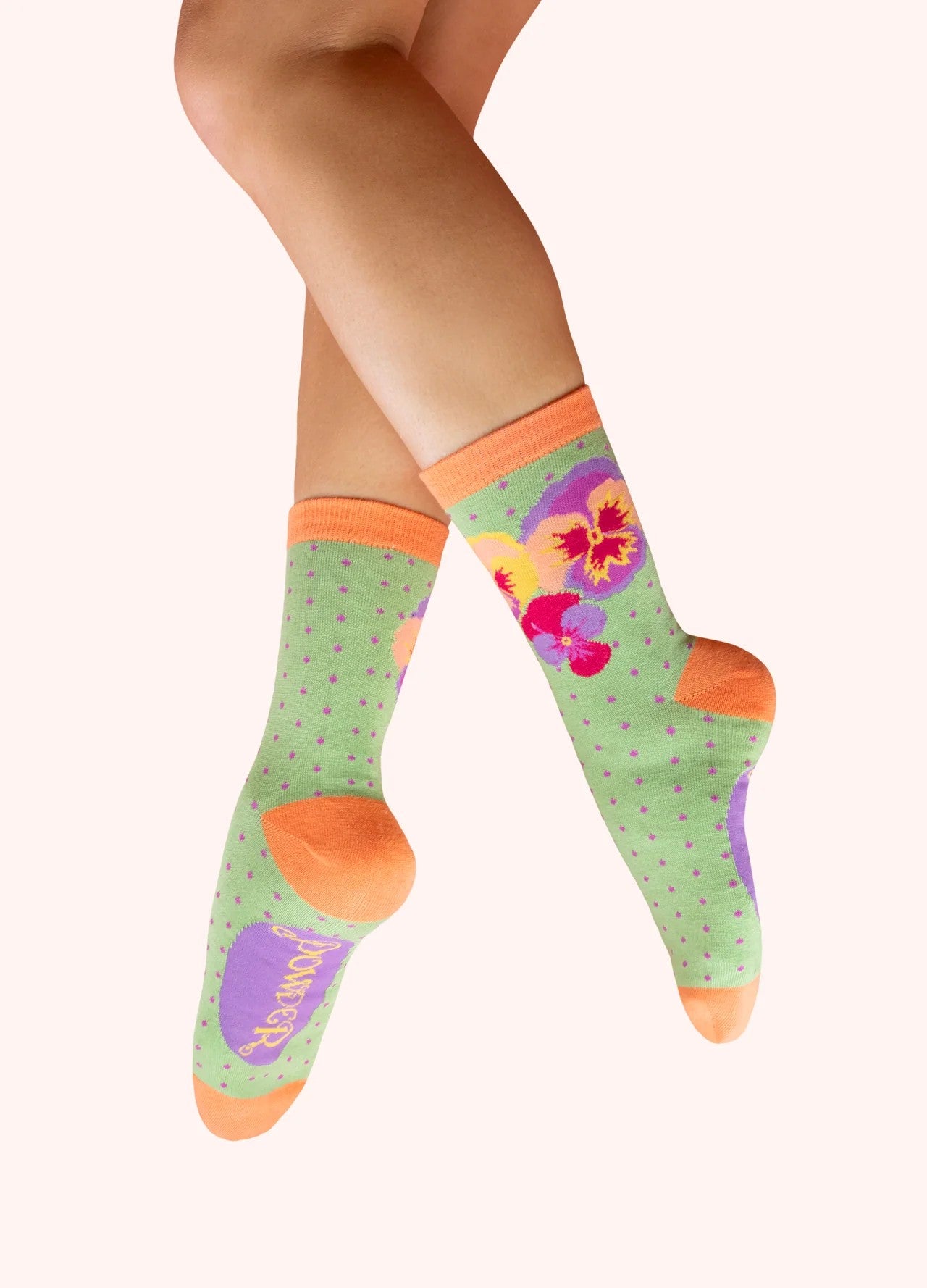 Ladies Ankle Socks - Spring Pansies In Mint