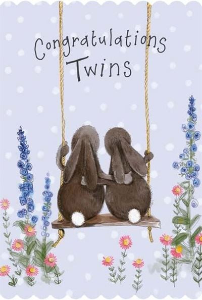Cards - Rabbits And Delphiniums Twins 