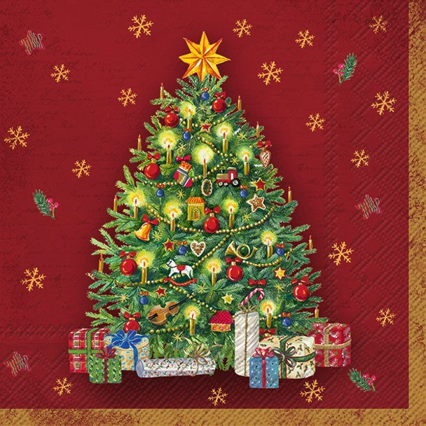 Lunch Napkin - Festive Tree Red Pkt 20