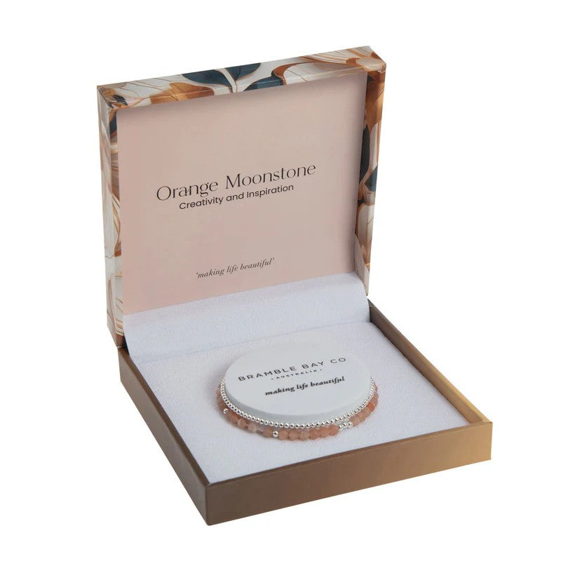 Bloom Bracelet Set - Orange Moonstone & Silver Bead 
