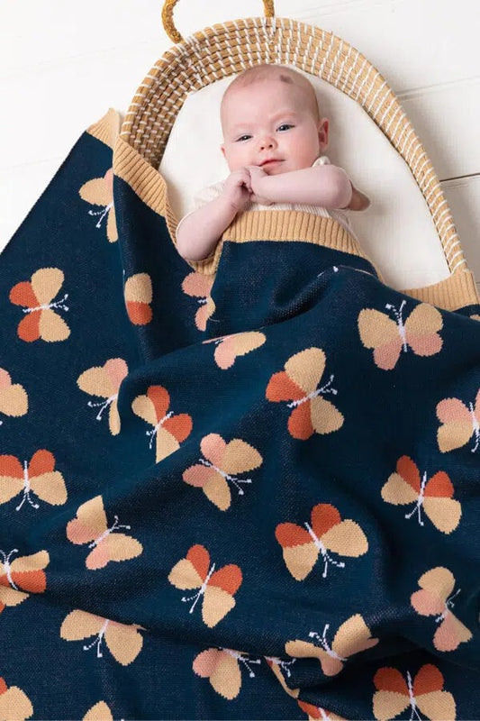 Beau Butterfly Baby Blanket Indigo/caramel 