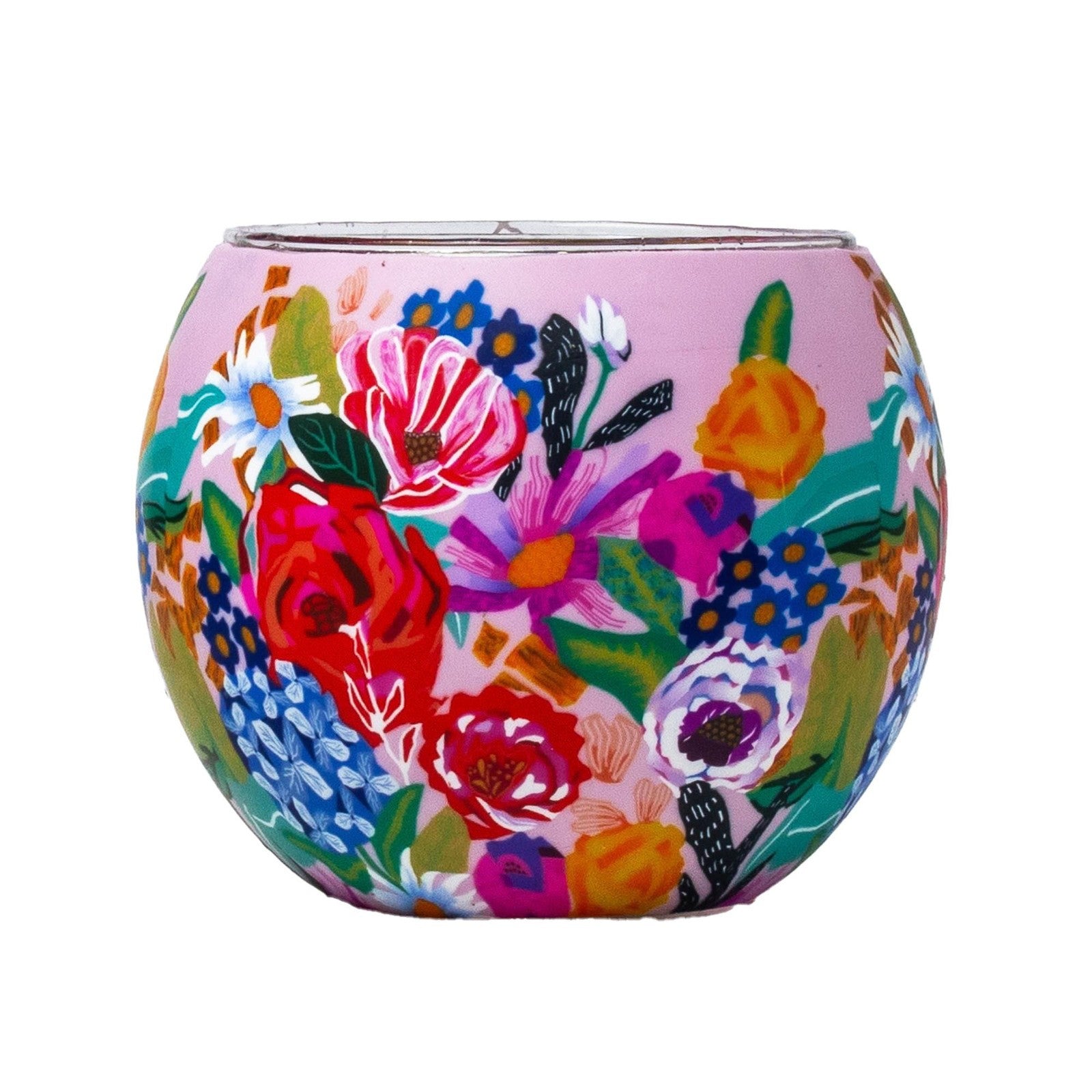 Glass Tealight Candle Holder - Wildflowers