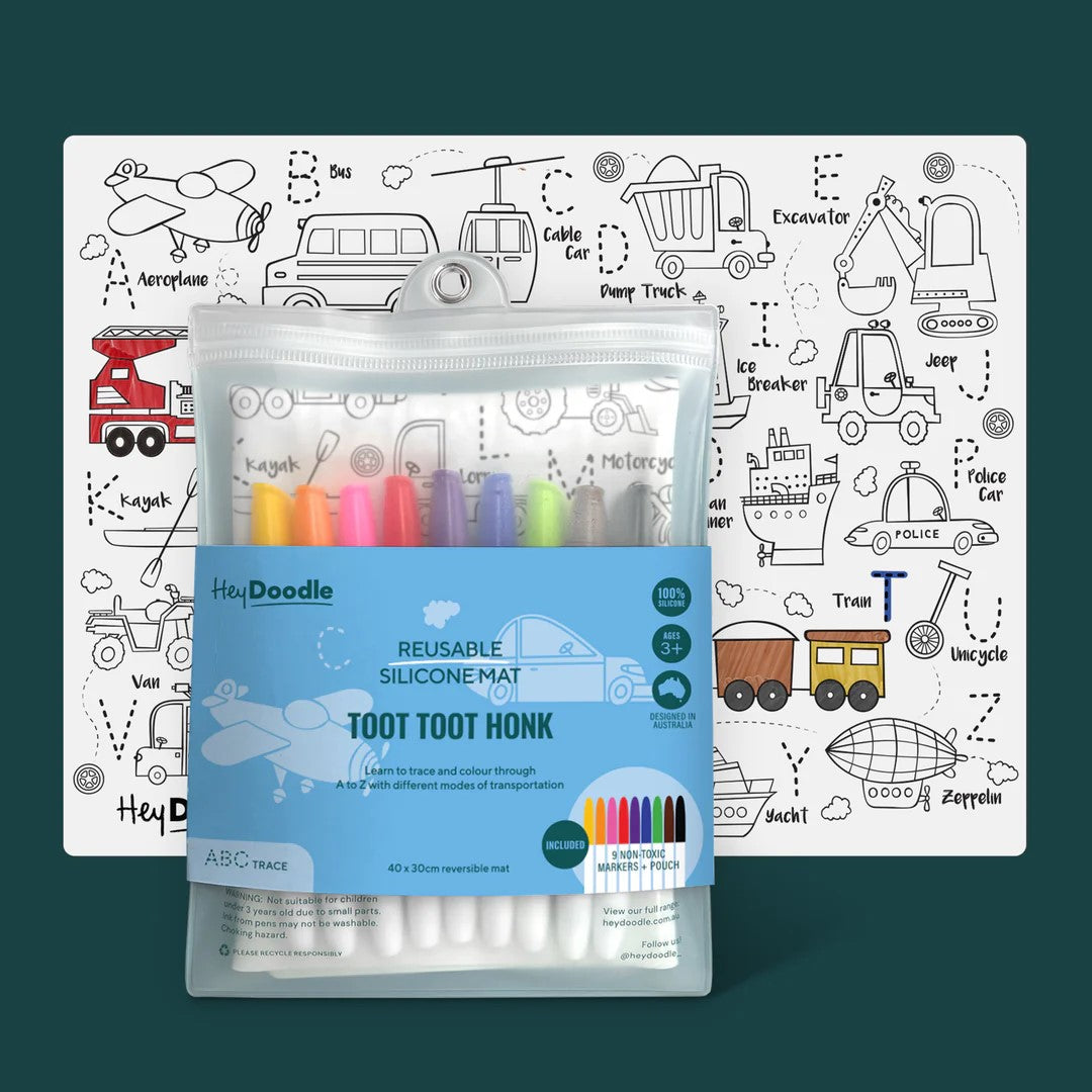 Hey Doodle- Reusable Silcone Placemat Toot Toot Honk 