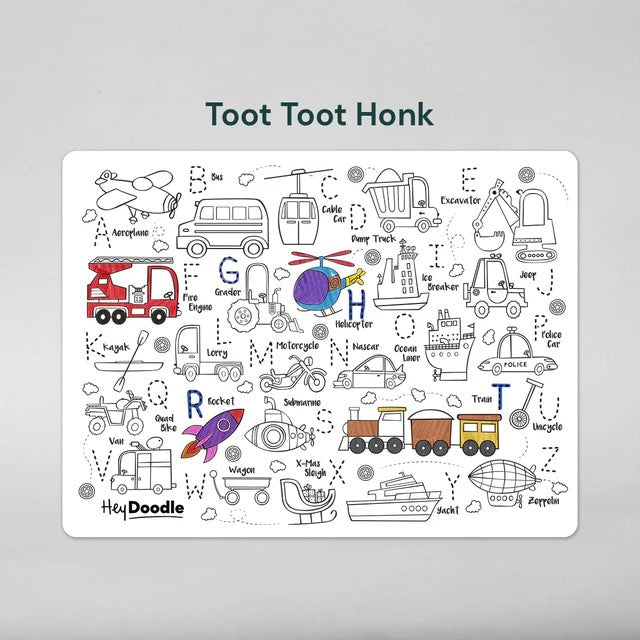 Hey Doodle- Reusable Silcone Placemat Toot Toot Honk 