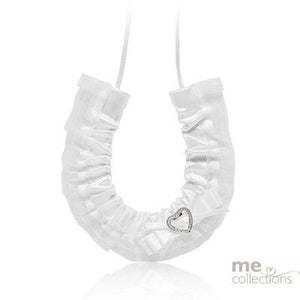 Wedding Charm - Satin Horseshoe With Diamante Heart White