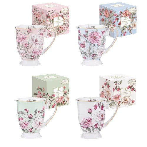 Raspberry Rose Footed Mug [des:white]