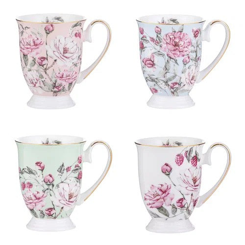 Raspberry Rose Footed Mug [des:white]