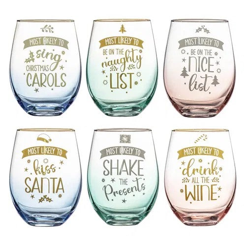 Candy Wine Stemless Glass Assorted [sty:kiss Santa]
