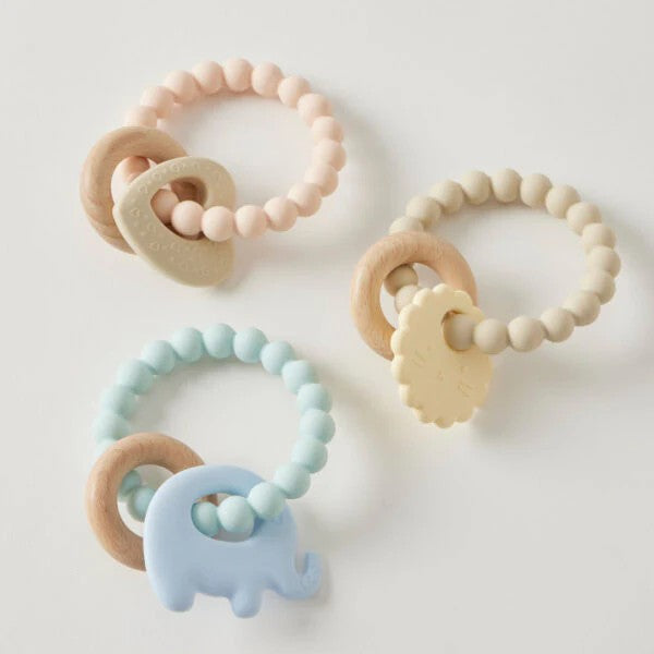 Wren Silicone & Wood Teether 3 Assorted 