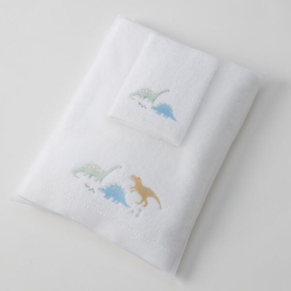 Dallying Dino Bath Towel & Face Washer In Organza Bag 