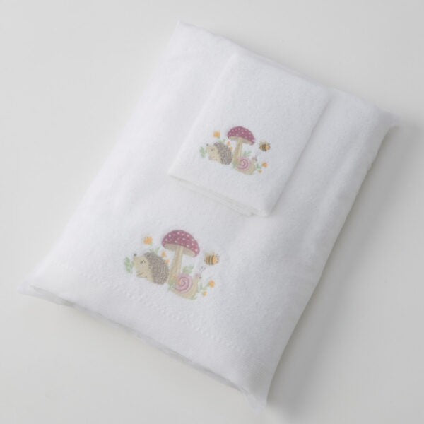 Mushroom Meadow Bath Towel & Face Washer In Organze Bag 