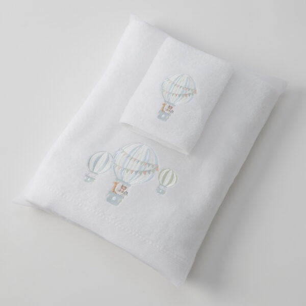 Balloon Voyage Bath Towel & Face Washer In Organza Bag 