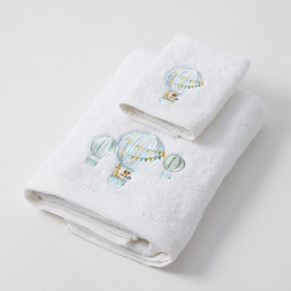 Balloon Voyage Bath Towel & Face Washer In Organza Bag 