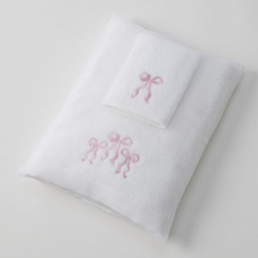 Bows Love Bath Towel & Face Washer In Organza Bag 