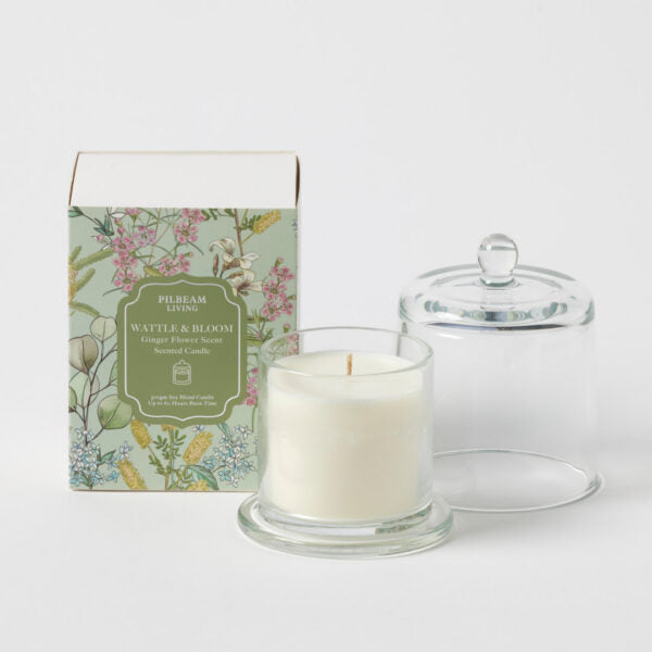 Wattle & Bloom Glass Cloche Scented Candle - Ginger Flower