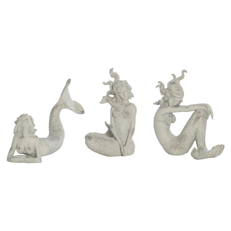 Trident Resin White Wash Mermaids 3 Assorted 