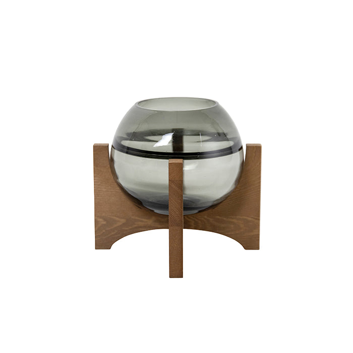Vogel Glass Grey Bowl Timber Stand Lge