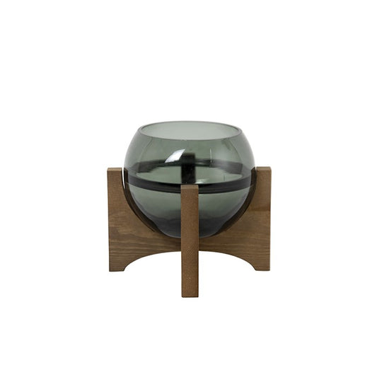 Vogel Glass Grey Bowl Timber Stand Small