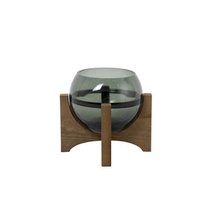 Vogel Glass Grey Bowl Timber Stand Small
