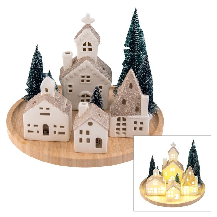 Round Christmas Led House Set Champagne 