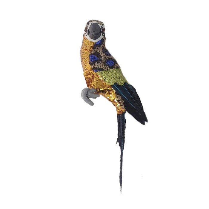 Sequin Perched Parrot Blue Wings