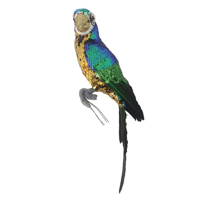 Sequin Perched Parrot Green Wings