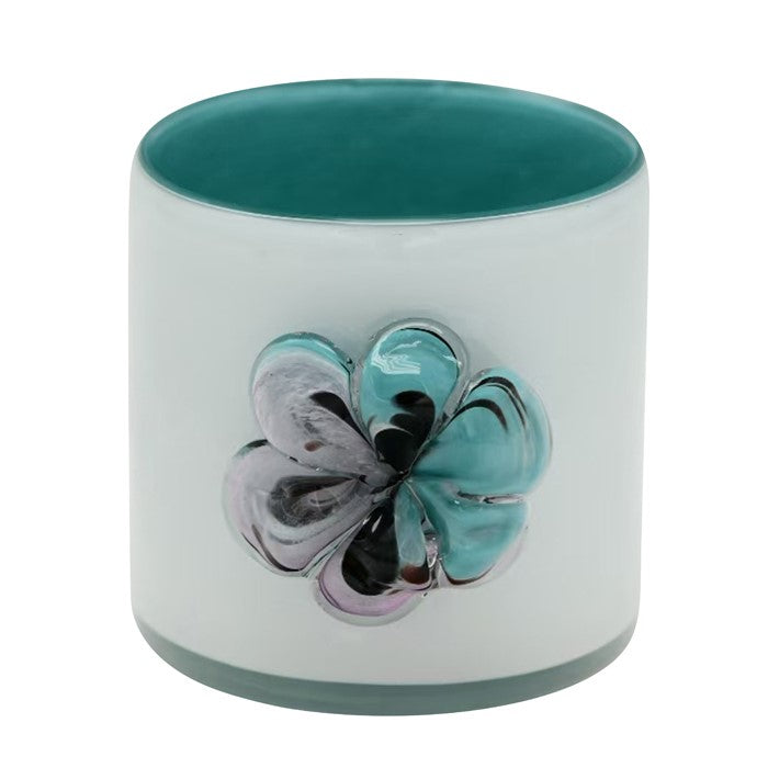 Cora Glass Flower Pot Teal / White Large 