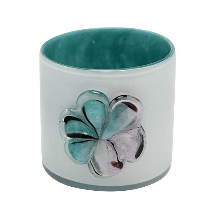 Cora Glass Flower Pot Teal White Small 