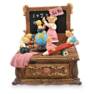 Bears Studying Music Box Pink 14cm 