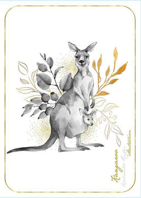 Australian Kangaroo Flora & Fauna  Tea Towel 