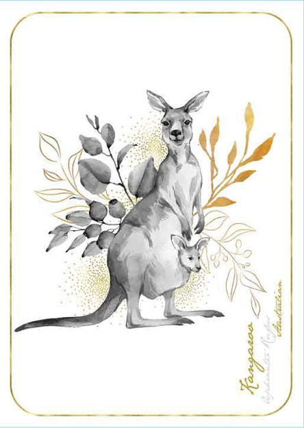 Australian Kangaroo Flora & Fauna  Tea Towel 