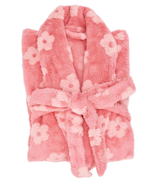 Bath Robe Kids Pink Embossed Flower