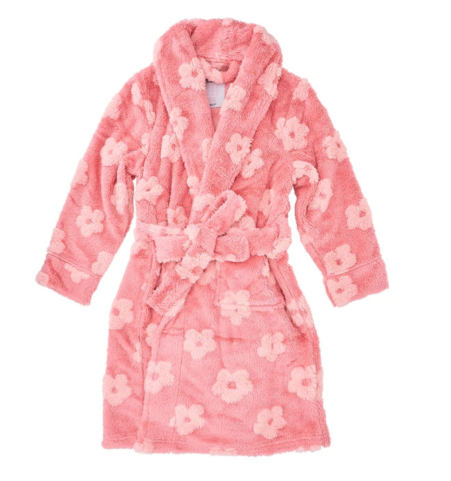 Bath Robe Kids Pink Embossed Flower