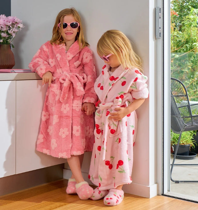 Bath Robe Kids Pink Embossed Flower