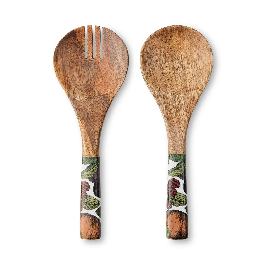 Orchard Salad Servers Set - Mango Wood And Enamel 