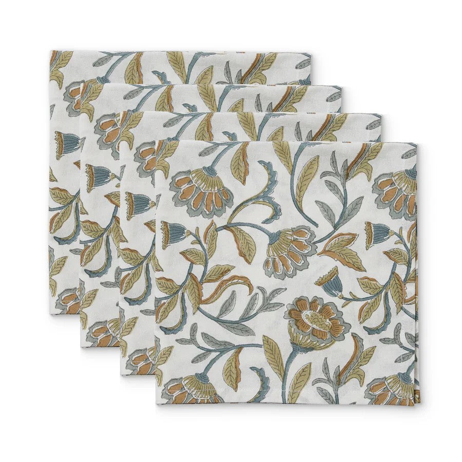 Summer Garden Multi Block Print Napkin Set 4 