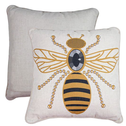 Bee- Jeweled Linen Blend Cushion 
