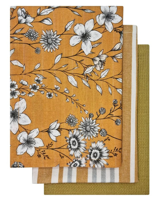 J Elliot Home Blossom 3 Pack Tea Towel Mustard