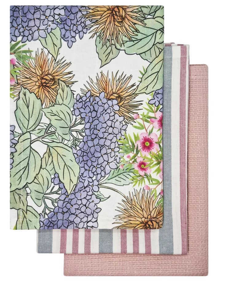 J Elliot Home Hydrangea Tea Towel 3 Pack Rose Pink