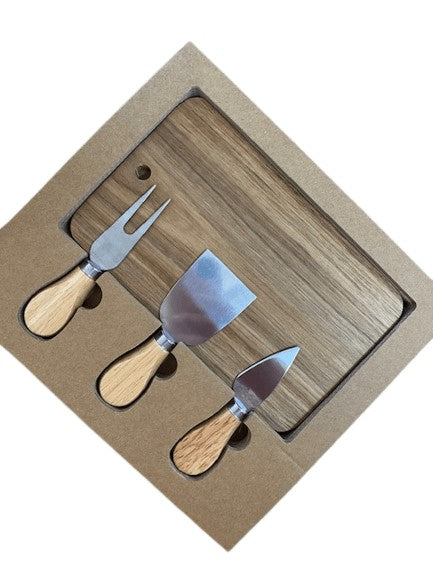 Axel Acacia Wood Cheese Board With 3 Knives Gift Set 