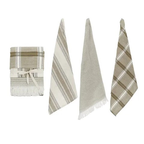 Maye Cotton Tea Towels Set Of 3 Olive